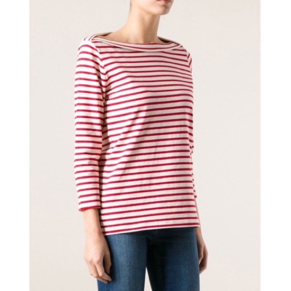 BURBERRY cream and red striped boatneck 3/4 sleeve top S